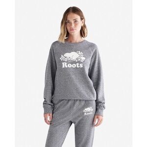 Roots Organic Cotton Original Logo Crewneck Sweatshirt Grey Womens Size Large